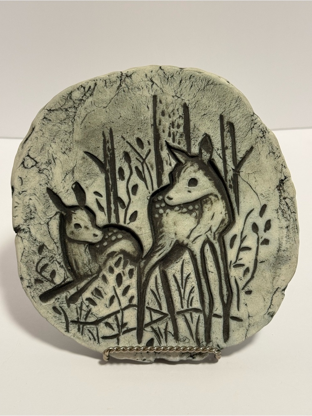 Vtg Stan Langtwait Deer Fawn Clay Wall Plaque